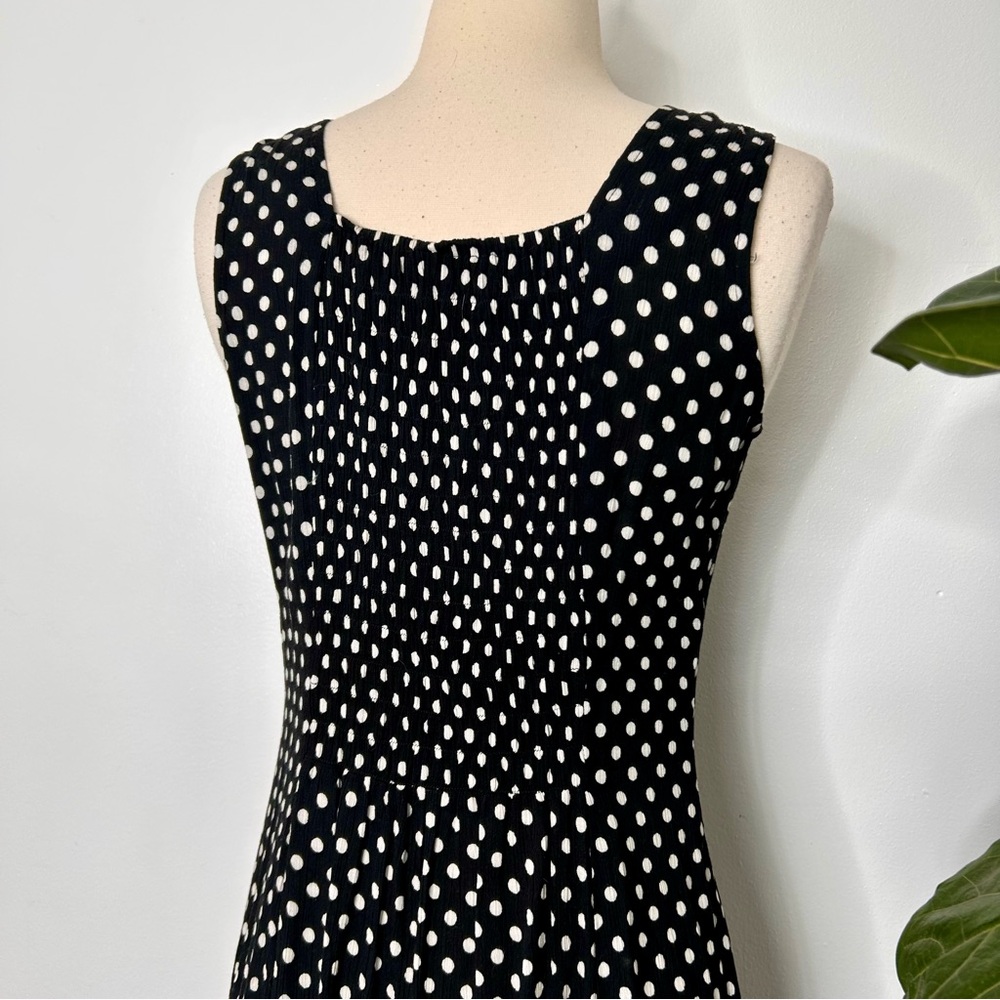 Vintage black and White Polka Dot button front midi Dress - Picture 4 of 5